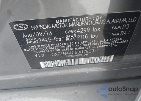 2013 Hyundai Sonata Gls from USA, damaged, VIN 5NPEB4AC6DH792941